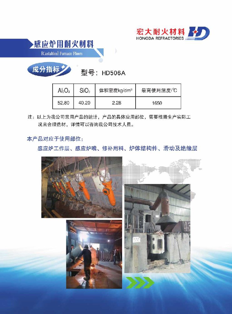 Refractory materials for induction furnaces  HD506A