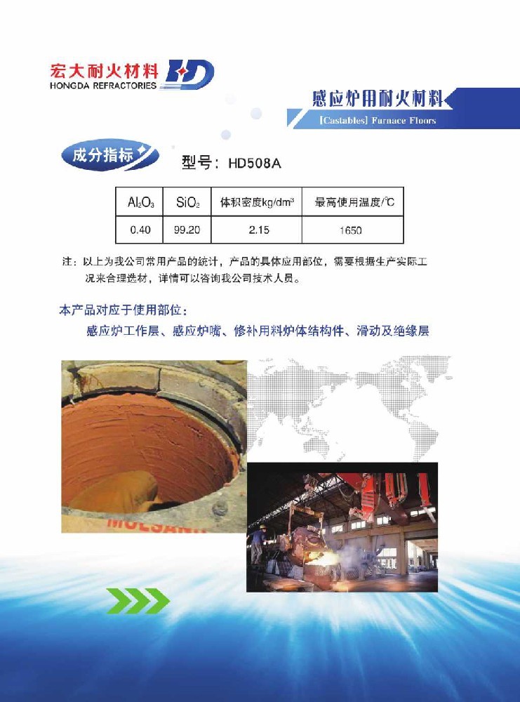 Refractory materials for induction furnaces  HD508A