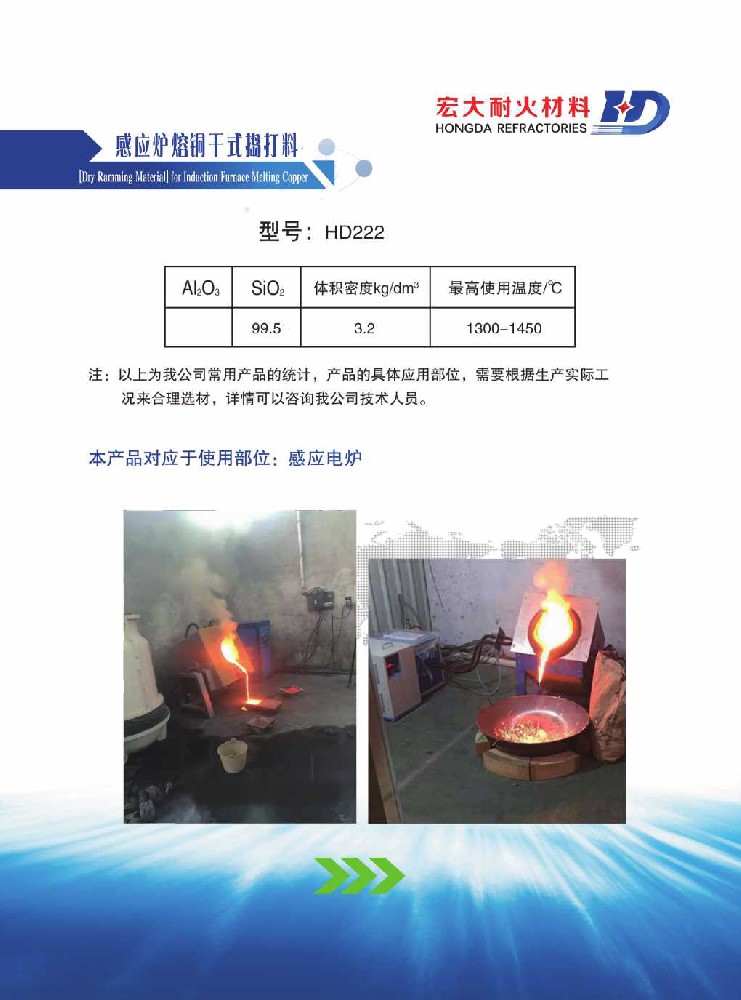 Induction furnace copper melting dry ramming material  HD222